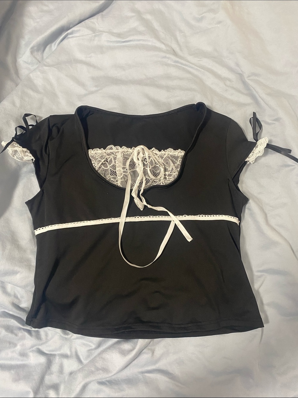Black Lace-Trimmed Scoop Neck Top